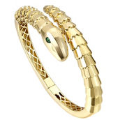 Emerald CZ Textured Coiled Serpent Bypass Bangle Bracelet