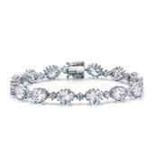 Sterling Silver Rhodium Plated Clear Cubic Zirconia Link Bracelet
