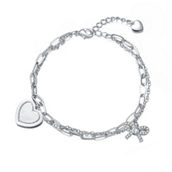 Sterling Silver with Rhodium Plated Heart Paper Clip Chains Bracelet
