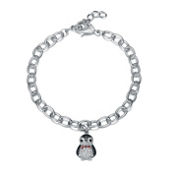 Ruby Red, Black and White CZ Bird Charm Bracelet in Sterling Silver