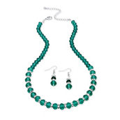 PalmBeach Beaded Simulated Birthstone Necklace and Earrings Set in Silvertone