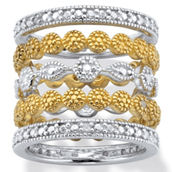 PalmBeach 1/6 TCW Diamond Silver & Gold Plated Ring Set