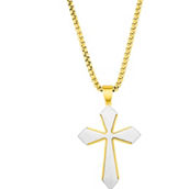 Metallo Stainless Steel Brushed Cross Necklace - Gold Plated