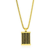 Metallo Stainless Steel Rectangle Chevron Design Necklace - Gold Plated