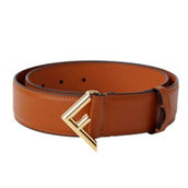 Fendi First Gold Logo Cuoio Brown Calf Leather Belt Size 90 (New)