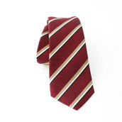 Prada Mens Neck Tie 100% Silk Bordeaux Red Gold Stripe Classic Pattern (New)