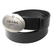 Prada Mens Navy Blue Saffiano Leather Belt Brushed Silver Buckle 110/44 (New)