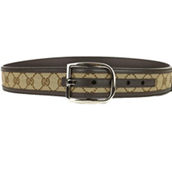 Gucci Mens GG Brown and Beige Size 36/90 Canvas Leather Trim Belt (New)