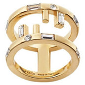 Fendi First Gold Finish Metal and White Crystal Small Fashion Ring (New)