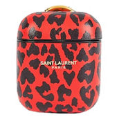 Saint Laurent Leopard Print Black and Red Leather Airpods Case (New)