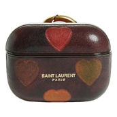 Saint Laurent Heart Printed Brown Textured Leather Airpods Case (New)