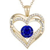 14K Gold Plated Heart ''I Love You'' Pendant With Sapphire Stone