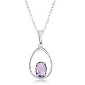 Bellissima Sterling Silver, Pear-Shaped, Four-Prong Gem Necklace - Amethyst