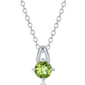 Bellissima Sterling Silver Four-Prong 5mm Round Gem Necklace - Peridot