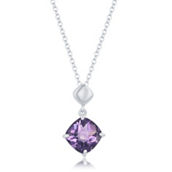 Bellissima Sterling Silver Four-Prong Cushion-Cut Square GEM Necklace - Amethyst