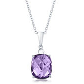 Bellissima Sterling Silver Four-Prong Checkered 5.7cttw Gem Necklace - Amethyst