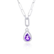 Bellissima Sterling Silver, Pearshaped 7X9 Amethyst & White Topaz Link Necklace