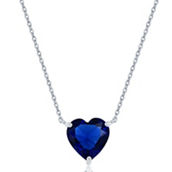 Bellissima Sterling Silver 11mm Sapphire Heart Crystal Necklace