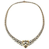 14k Gold Plated with Black Enamel Leopard Head Omega Necklace
