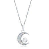 Simona Sterling Silver MOP Crescent Moon with Star Necklace