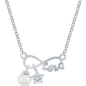 Simona Sterling Silver Infinity Love CZ Star & Round 4MM Freshwater Pearl Necklace