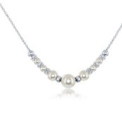 Simona Sterling Silver Alternating Diamond Cut Beads & Swarovski Pearl Necklace