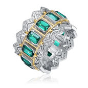 Rhodium and 14K Gold Plated Emerald Cubic Zirconia Coctail Ring