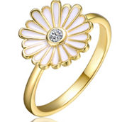 Young Adults/Teens 14k Yellow Gold Plated CZ White Enamel Daisy Flower Ring
