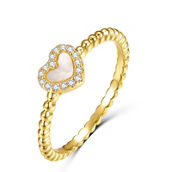 14k Yellow Gold Plated Mother of Pearl & CZ Beaded Band Promise Stacking Ring