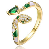 14k Yellow Gold Plated Emerald & CZ Coiled Snake Serpent Open Bypass Cuff Ring