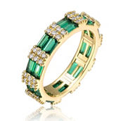 14k Yellow Gold Plated Emerald & CZ Double Wedding Anniversary Band Eternity Ring