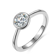White Gold Plated with Cubic Zirconia Bezel Solitaire Ring, Sz 5