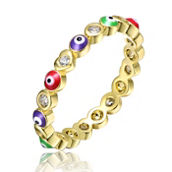 Kids/Teens 14k Yellow Gold Plated with CZ Colorful Enamel Evil Stacking Ring