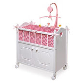 Badger Basket Cabinet Doll Crib with Chevron Bedding and Free Personalization Kit