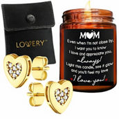 Lovery Mothers Day 14K Gold Plated Heart Earring with Pouch & MOM love Candle