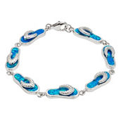 Opalata Sterling Silver Blue Inlay Opal Flip-Flop Link Bracelet