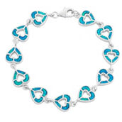 Opalata Sterling Silver Reversible White Blue Inlay Opal Open Hearts Link Bracelet