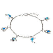 Opalata Sterling Silver Blue Inlay Opal Hanging Sea-Life Charms Bracelet