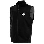 Antigua Men's Black Boston Celtics Metallic Logo Links Full-Zip Golf Vest