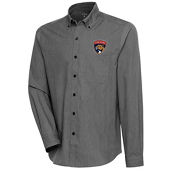 Antigua Men's Black Florida Panthers Compression Tri-Blend Button-Down Shirt