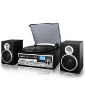 Trexonic 3-Speed Vinyl Turntable Home Stereo System with CD Player, FM Radio, Bl