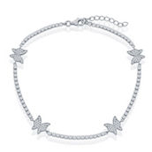 Bella silver Sterling Silver Butterfly CZ Tennis Anklet