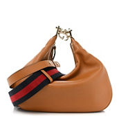 Gucci Aria Calfskin Web Large Attache Shoulder Bag Dark Orange (Pre-Owned)