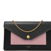 Celine Smooth Calfskin Clutch On A Chain Black Pink (Pre-Owned)