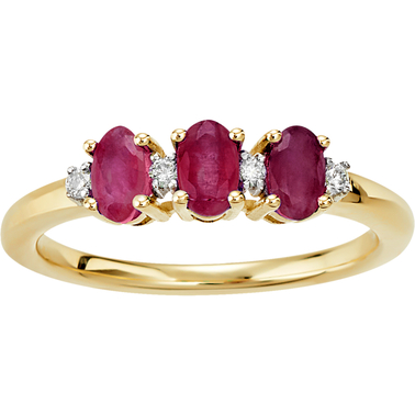 10k Yellow Gold Genuine Ruby Oval With White Topaz 3 Stone Ring ...