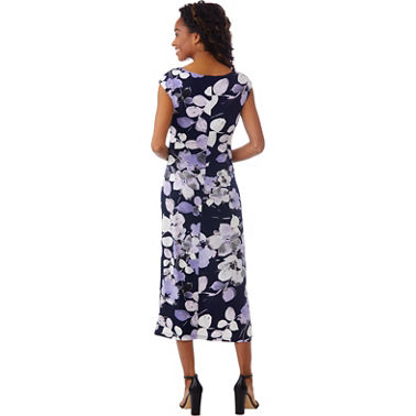 Connected Apparel Sleeveless Drape Neck Ity Floral Fit 'n Flare Dress ...