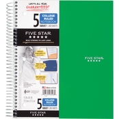Five Star Wirebound College Ruled 5 Subject Notebook, 200 Sheets