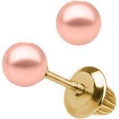 Kids 14K Gold Pink 4mm Cultured Pearl Safety Earrings