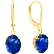 14K Yellow Gold Oval Created Blue Sapphire Leverback Earrings