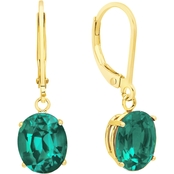 14K Yellow Gold Oval Created Emerald Leverback Earrings